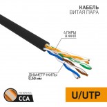 Кабель витая пара омедненный, U/UTP, CCA,  CAT 5e, PE,  4PR,  24AWG, OUTDOOR, SOLID,  черный,  305м PROconnect