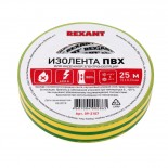 Изолента ПВХ REXANT 15 мм х 25 м,  желто-зеленая,  упаковка 5 роликов