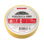 Изолента ПВХ REXANT 19 мм х 25 м,  желтая,  упаковка 5 роликов