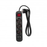 Удлинитель STANDARD 3 гнезда,  1,5м,  3х1,0мм²,  с/з,  с выключателем,  2 USB,  черный REXANT