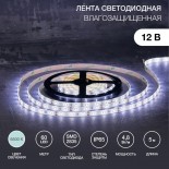 Лента светодиодная 12В,  SMD2835, 4,8Вт/м,  60 LED/м,  6500К,  8мм,  5м,  IP65 LAMPER