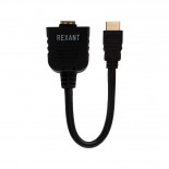 Переходник штекер HDMI - 2 гнезда HDMI с проводом,  черный REXANT