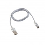 Кабель USB-A – Type-C,  2,1A,  1м,  в серебрянной нейлоновой оплетке REXANT