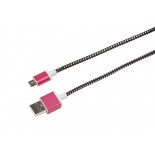 Кабель USB-A – micro USB,  2,4А,  1м,  в черной тканевой оплетке,  усиленный REXANT