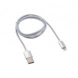 Кабель USB-A – Lightning для Apple,  2,4А,  1м,  в серебристой нейлоновой оплетке REXANT