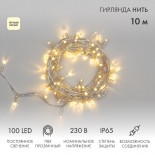 Гирлянда светодиодная Нить 10м 100 LED ТЕПЛЫЙ БЕЛЫЙ прозрачный ПВХ IP65 постоянное свечение 230В соединяется NEON-NIGHT нужен шнур 303-500-1