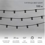 Гирлянда Belt-Light 2 жилы,  100м,  шаг 20см,  500 патронов E27, IP65, черный провод NEON-NIGHT