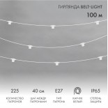 Гирлянда Belt-Light 2 жилы,  100м,  шаг 40см,  225 патронов Е27, IP65, под винт,  белый круглый провод NEON-NIGHT