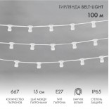 Гирлянда Belt-Light 2 жилы,  100м,  шаг 15см,  667 патронов E27, IP65, белый провод NEON-NIGHT